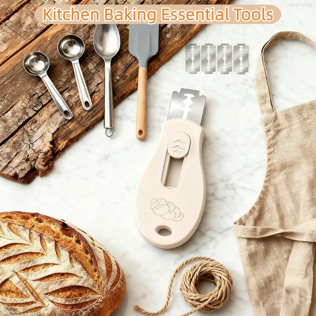 Bread Lame Sourdough Scoring Tool, Extractable & Magnetic Bread Scoring Tool, Scoring Knife for Bread Baking, Bread Razor for Homemade Bread, Sourdough Scorer Tool, Includes 5 Razor Blades-Beige